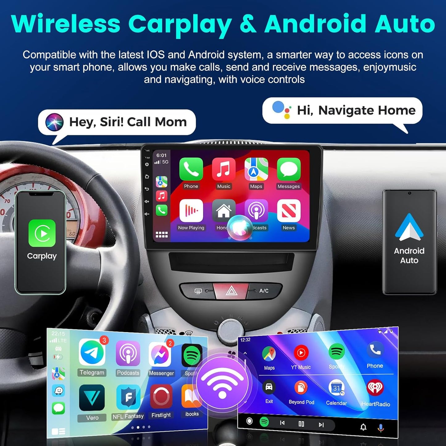 Autoradio – Multimediasysteem – Touchscreen Radio – Navigatiesysteem – Inbouwstereo Voor Auto's 2004-2014 – 10,1 Inch Touchscreen – Draadloze CarPlay & Android Auto