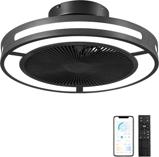 Ohniyou Plafondventilator zonder vleugels, 48,3 cm, met verlichting en afstandsbediening, dimbaar ledlicht en 6 ventilatorsnelheden, inbouw-plafondventilator met laag profiel voor slaapkamer,