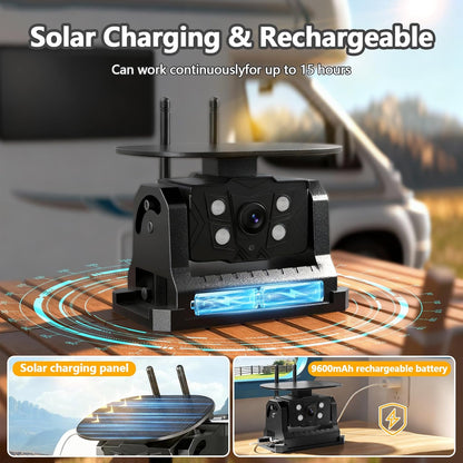 Draadloze achteruitrijcamera op zonne-energie, magnetische achteruitrijcamera draadloos VASTEND 7'' 1080P touchscreen IPS-monitor, 9600mAh accu, 1 minuut installatie, IP69 waterdicht