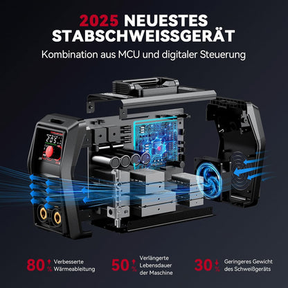 ARCCAPTAIN IControl ARC205 Pro Elektrodenlasapparaat, app-bediening, 205 ampère ARC/Lift TIG lasapparaat, led-display, IGBT inverter 230 V MMA lasapparaat met warmstart, boogkracht en anti-stick