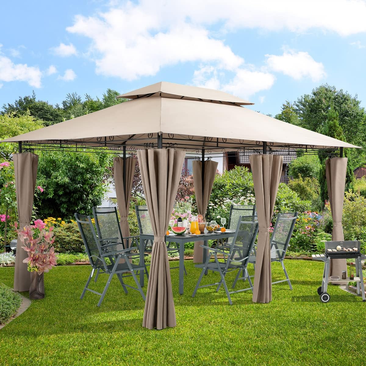 Casaria Pavilion Topas 3x4m Metal Water Repellent UV Protection 50+ with Side Panels Garden Pavilion Luxury Modern Taupe - QUORE
