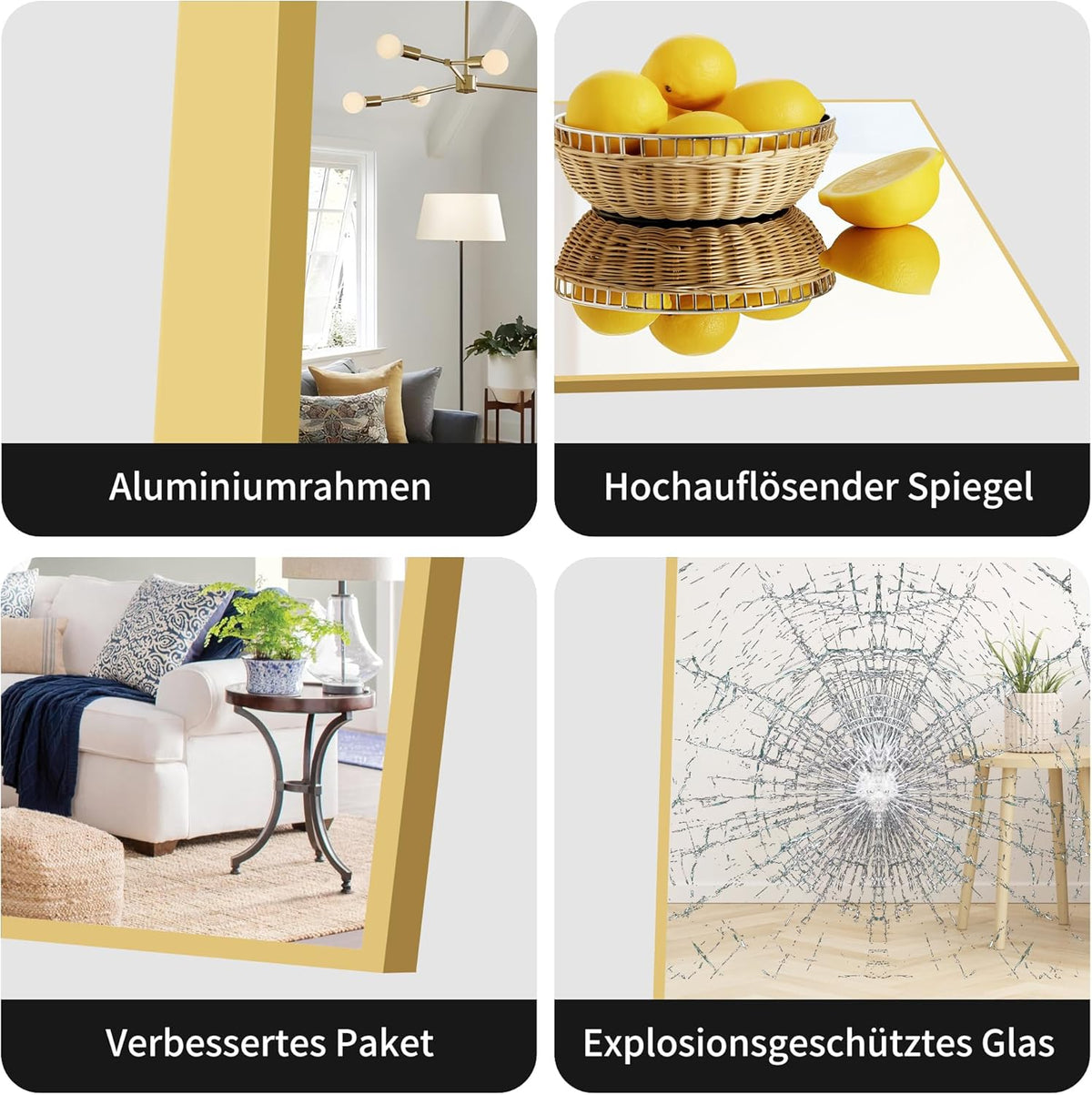 WOLIBEER Volledige spiegel, 147 x 44 cm, rechthoekige full-body spiegel met goudkleurig aluminium frame, wandspiegel, staande spiegel voor slaapkamer, kleedkamer, fitnessstudio, hal