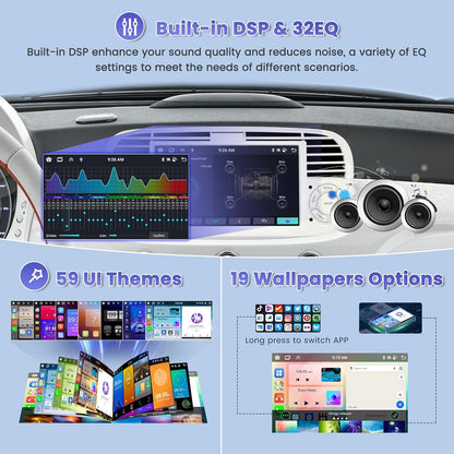 8 Noyau/4G+64G/DSP Autoradio Android pour Fiat 500 2007-2015 Blanc avec CarPlay Android Auto Sans Fil, 7" écran Tactile avec BT GPS WiFi RDS FM USB 59UI+Caméra de Recul+MIC