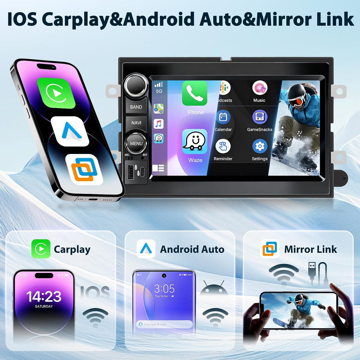 Android 15 Double DIN Car Stereo met GPS 7 inch HD Touchscreen Bluetooth WiFi FM RDS Radio Mirror Link Ondersteuning Achtercamera voor Ford F-150