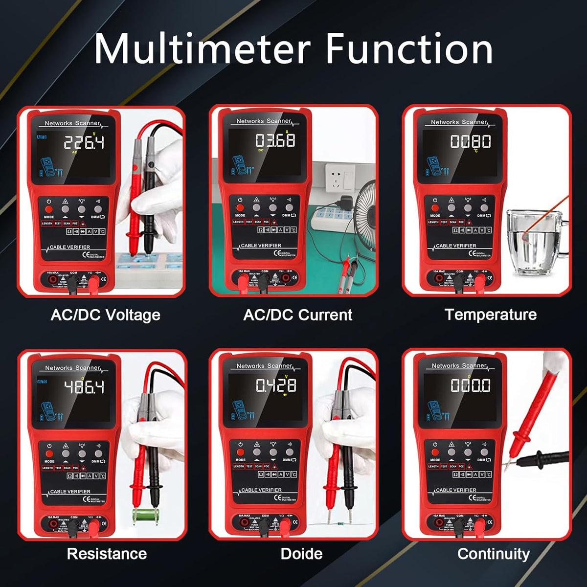 Netwerkkabeltester, draadtracker, geluidsgenerator, ethernet, tester, multimeter, VFL 3 in 1 RJ45, CAT5, CAT6, CAT7, CAT8, RJ11, klank, BNC tester, PoE-testkabel, lengte kabel