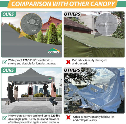 COBIZI Paviljoen, 3x3, vouwpaviljoen, waterdicht, stabiel, partytent, tuinpaviljoen, uv-bescherming met 4 zijwanden van mesh, grijs