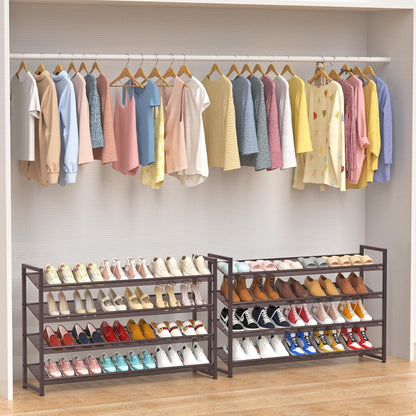 Large Shoe Rack with 8 Levels, Shoe Organizer, Robust Metal 4-Tier Stackable Shoe Rack for Cabinet Entrance, Up to 50 Pair, 114cm W x 29cm D x 143cm H, Bronze - QUORE