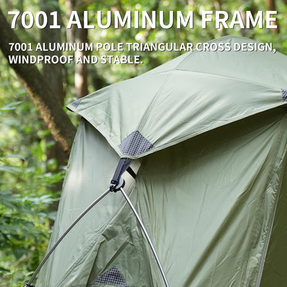 1 Man Oasis Tent 2 kg ultralicht, 7001 aluminium stangen, PU5000 waterdicht met 210T polyester, één-in-één ontwerp, compacte backpacktent met ventilatieramen, voor wandelen, vissen, reizen