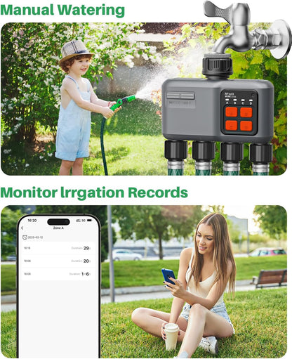 Wifi-irrigatieprogrammeerder, 4 uitgangen met gateway, RF-technologie 300 m, automatische irrigatietimer voor tuinirrigatie, compatibel met Alexa en Smart Life app