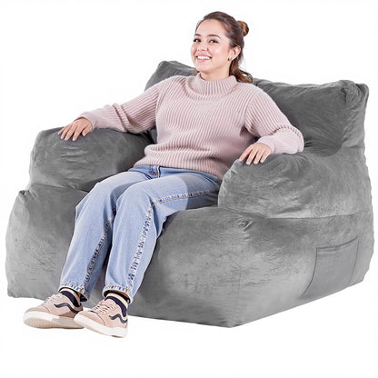 VEVOR Zitzak sofasstoel (1118 x 1143 x 780 mm) met armleuningen voor volwassenen, pluizige pluche en schuimvulling met hoge dichtheid, zitzak met taper, lazy-bank voor slaapkamer, grijs