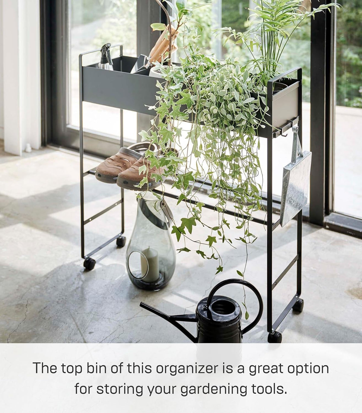 Yamazaki 5279 TOWER Storage Cart with Basket, black, Steel / Magnet Nylon, 74.5(without casters：70) x 22 x 74.5 cm