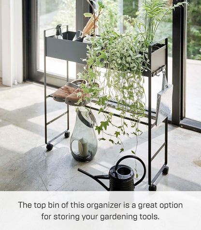 Yamazaki 5279 TOWER Storage Cart with Basket, black, Steel / Magnet Nylon, 74.5(without casters：70) x 22 x 74.5 cm
