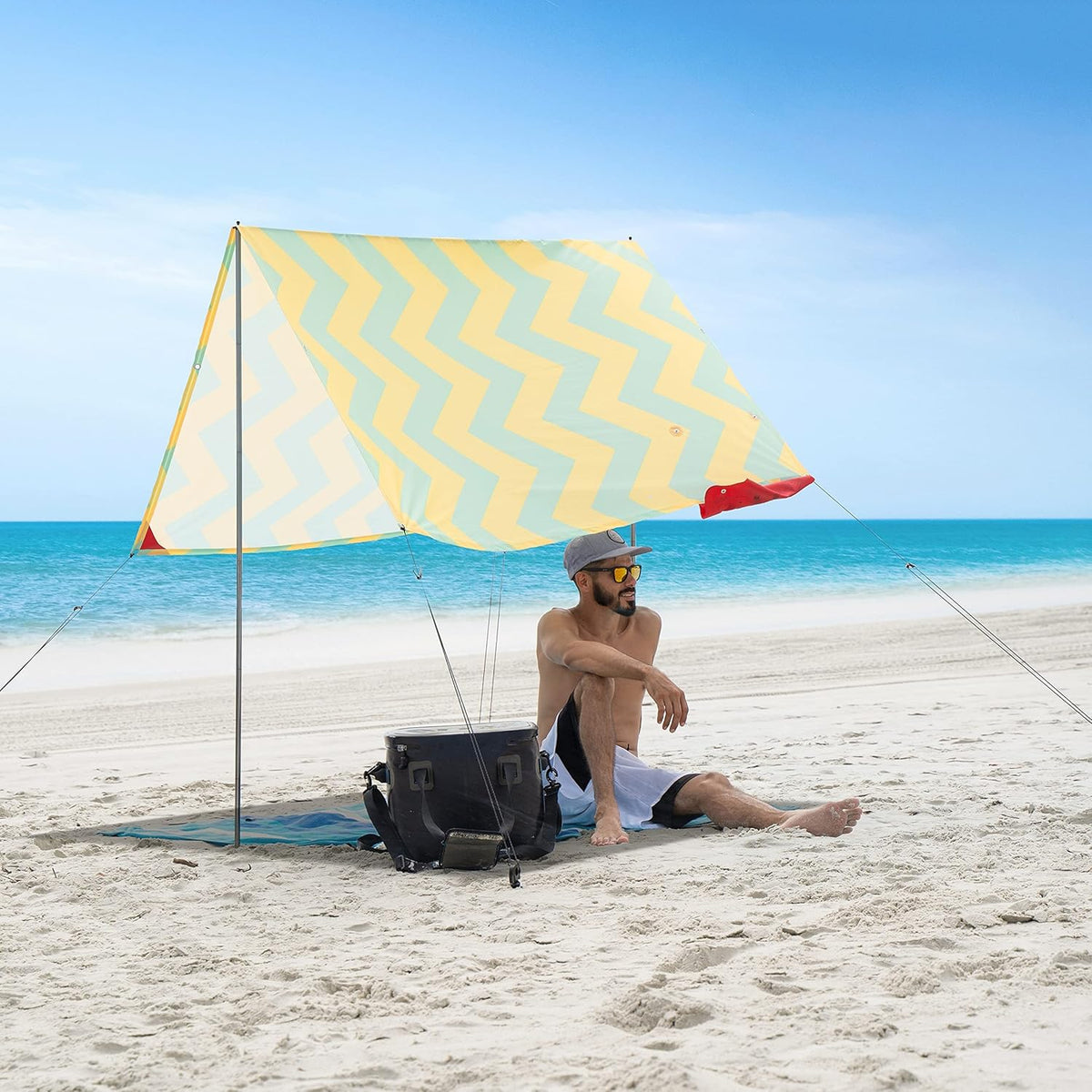 Teepee de Red Suricata strandtent voor 1 tot 2 personen, uv-bescherming UPF50, strandtent met 2 palen van aluminium en dwarsstang, 4 robuuste ankerschroeven