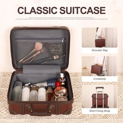 Urecity Vintage reiskofferset, 4-delig, licht, retro, lederen koffer, harde schaal, trolley, handbagage, sets met TSA-slot en 8 wielen (S-M-L-XL), KaRAMELL BRUIN, S(14")+M(20")