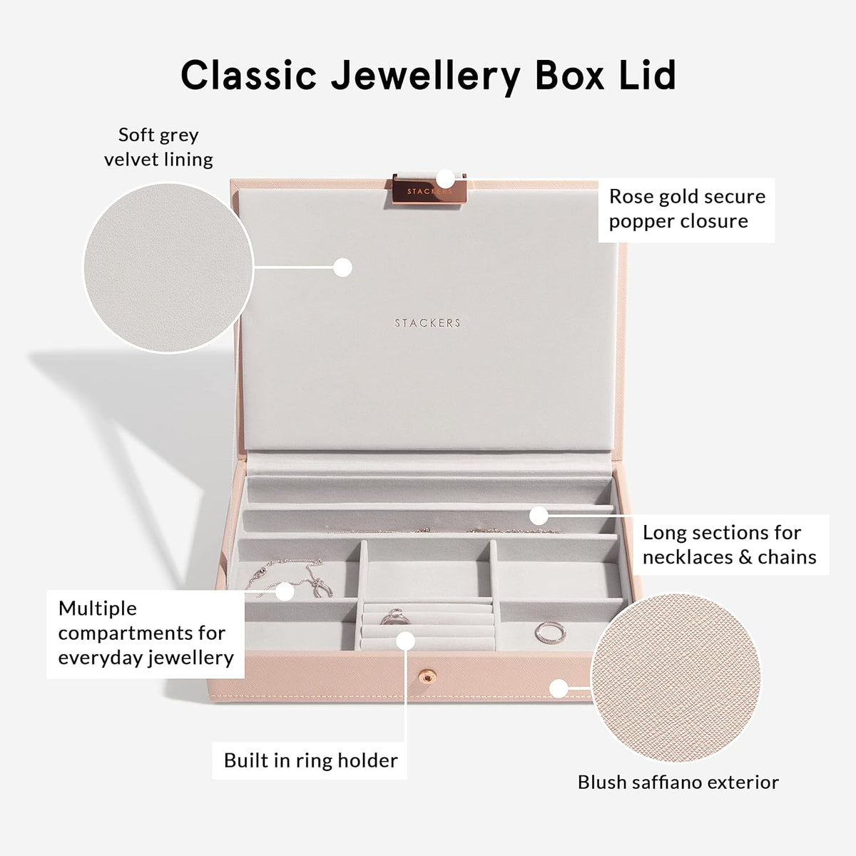 Stackers Blush Pink Classic Medium Jewellery Box, Set of 5