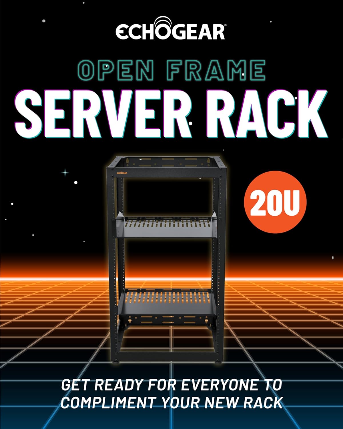 Open Frame Rack 20U – Serverrack – Netwerkrek – AV-rack – 19-Inch Rack – Open Ontwerp Voor Optimale Luchtstroom – Wandmonteerbaar Met 2 Geventileerde Planken