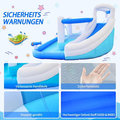 Opblaasbaar waterspeelpark, springkasteel met waterglijbaan, trampoline, basketbalkorf en 2 waterpistolen, outdoor springkasteel voor kinderen, geschikt voor tuin en feest - QUORE