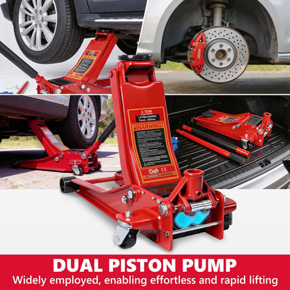 HYCHIKA Stalen racetrolley, krik, met dubbele zuiger, snelheffingspomp, capaciteit van 3 ton, hefbereik 7,6-46,5 cm