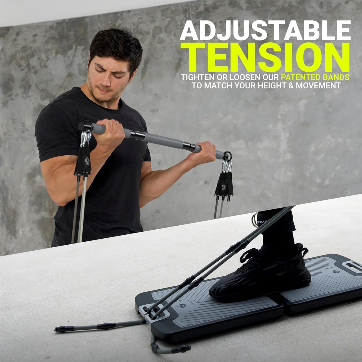 EVO Gym - Portable Strength Training Equipment for Home Gym, Home Fitness Equipment | All in One Gym - Resistance Bands, Fitness Bar Base & Travel Handles | Portable - QUORE