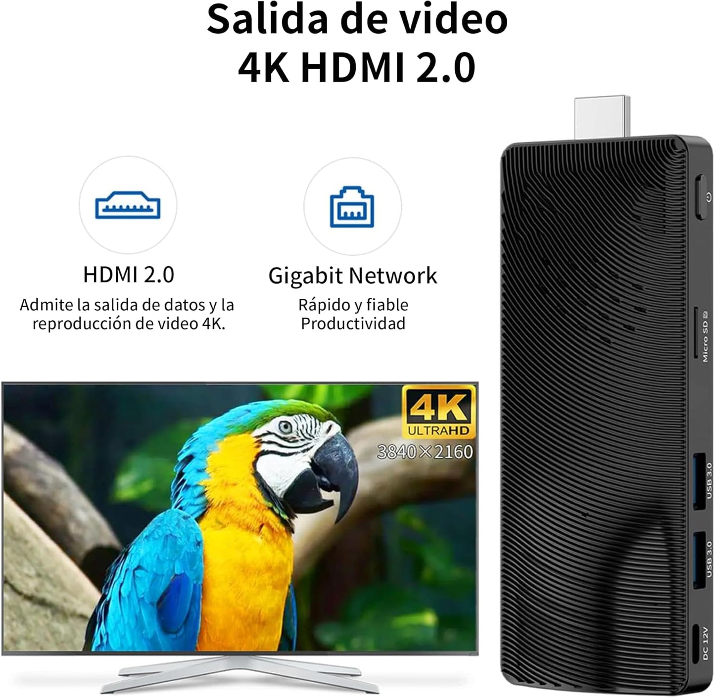 Mini PC Stick Win 10, HEIGAOLAPC Fanless Mini Computer, Pentium N4200 4GB 64GB eMMC (1.1 GHz), USB3.0 X 2, RJ45 Gigabit Ethernet 4K 60Hz, WiFi BT 5.0, HDMI 2.0