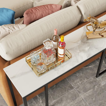 Slanke consoletafel gangeenheid: wit marmeren consoles bureau lang 100 cm hoogglans gesinterde stenen keffect en zwarte poten smalle hoge moderne bank bijzettafels dressoir woonkamer