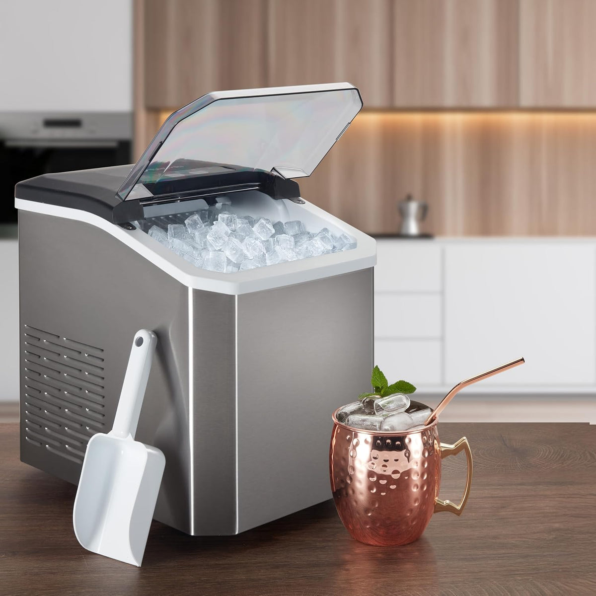 Nutrilovers NUTRI-ICE MAKER roestvrij stalen ijsblokjes 2 maten (S/L) incl. Moscow Mule beker & receptenboek