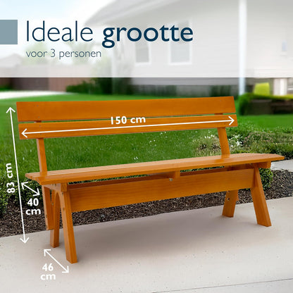 Beautissu Houten Tuinbank Weerbestendig 3 Personen 150 cm breed – Massief Hout Gelakt – Duurzaam Robuust Tuinbank Hout voor Balkon Terras Serre of Tuin – GR
