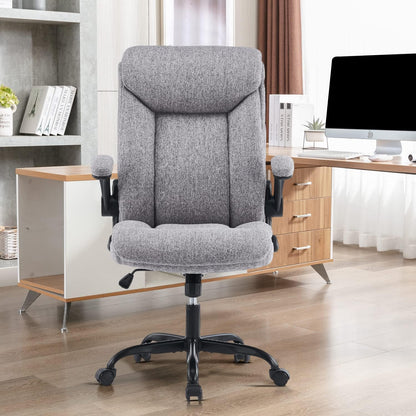 Ergonomische bureaustoel, computerstoel, bureaustoelen, draaibare werkstoel met opklapbare armleuning, in hoogte verstelbaar, comfortabel voor kantoor, thuis, gaming (grijze stof)