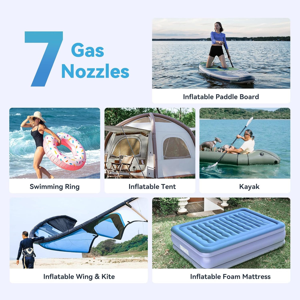 20PSI Elektrische peddelboardpomp, oplaadbare batterij, intelligente tweetraps inflatie en deflatie, auto-off SUP-luchtpomp voor stand-up paddleboards, surfvlieger, tent, matras
