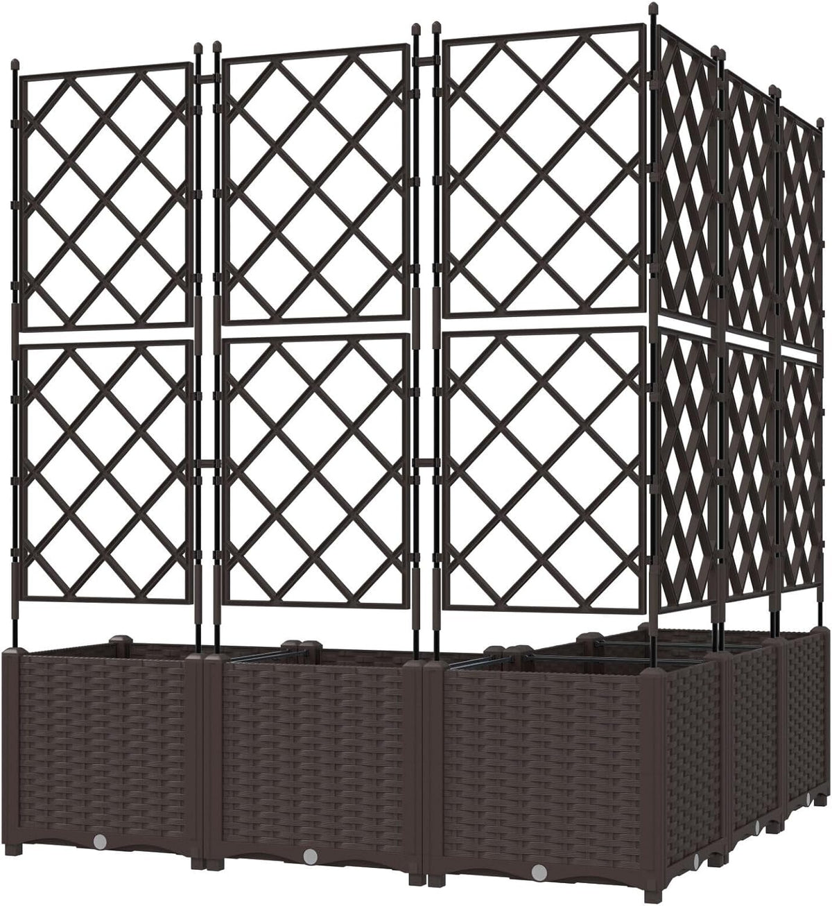 Garden Planter with Trellis, Pack of 5, Brown, 120 x 120 x 143 cm, Modern Structured Planter with Grid Holder, Durable Material for Indoor and Outdoor Use Brown - QUORE