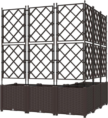 Garden Planter with Trellis, Pack of 5, Brown, 120 x 120 x 143 cm, Modern Structured Planter with Grid Holder, Durable Material for Indoor and Outdoor Use Brown - QUORE