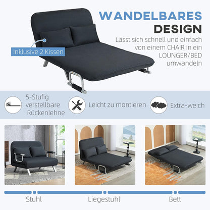 3-in-1 Slaapbank – Slaapbankje – Bedbank – Zetelbed – Slaapzetel – Verstelbare Rugleuning 5-standen – Compact 185x105 cm Fluwelen Bekleding