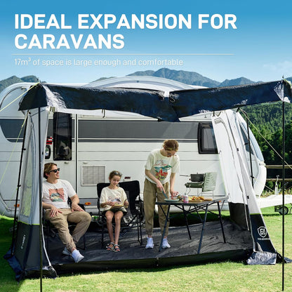 EVER ADVANCED voortent caravan 350x260x245cm voor camper met 2 ramen zijdeur, grotere deur dan dak, reisvoortent PU 3000mm waterdicht geschikt voor reizen, familie samen, kamperen
