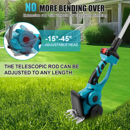 Accuheggenschaar met telescoopstang, elektrische heggenschaar, telescoopstang, compact en licht, krachtige snijprestaties, 2-in-1 onkruidwieden en trimmen heggenschaar