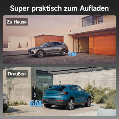 Oplaadkabel Elektrische Auto – EV Oplader – Type 2 Kabel – Schuko Laadkabel – Draagbare Autolader – 6 Meter – 3,68 kW 1-Fasig – Instelbare Stroom 6-16A – Vertraagd Opladen 1-15 Uur