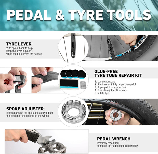 Fietsreparatieset - 41-delige Fietsgereedschappen - Multifunctioneel Fietsaccessoires - met Koffer - Geschikt voor Fietsreparatie - Routinereparatie - Thuis - DIY-reparatie - Blauw