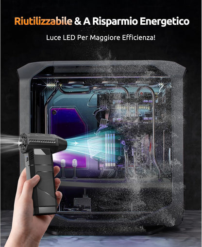 Luftduster Elektrische stofblazer met 2 modulaire wisselaccu's, 220 g + luchtstroom, persluchtspray met 2 magnetische sproeiers, 8000 mAh accu, 3 snelheden, led-mini-ventilator voor pc, toetsenbord