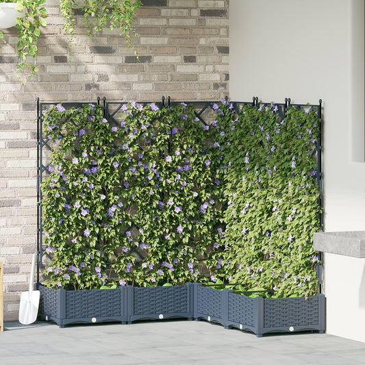 Trellis Planter with Stand, 5 Pieces, Grey, 120 x 120 x 125.5 cm, for Climbing Plants, Modern Design, Braided Material, Plastic, Robust - QUORE