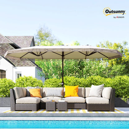 Outsunny Garden Shade Double Rectangle 4.5 x 2.65 x 2.60 m with Crank and Fringes, 180 g/m², Parasol for Balcony, Pool, Patio, Cream - QUORE