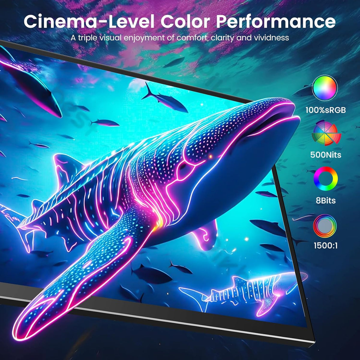 EVICIV Portable Monitor 17.3 Zom 2K 144Hz GroBer Portable Screen 100% DCI-P3 450Nits 1500:1 Gaming Display USB C Mini HDMI with VESA & Stand for Laptop PC Handy P-S4/5 Xbo - QUORE