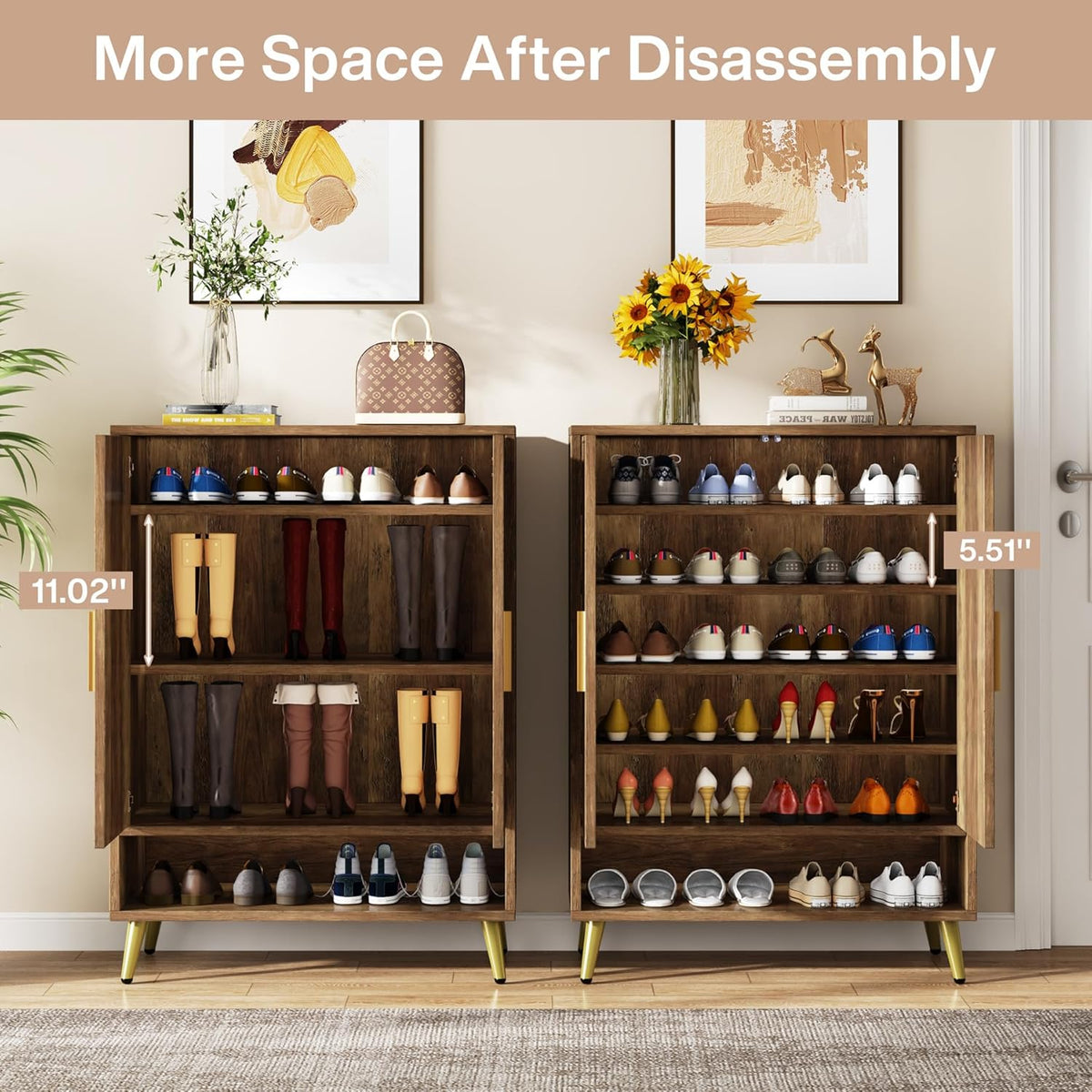 Tribesigns 6 Tier Shoe Cabinet with Doors, Wooden Shoe Storage Cabinet with Adjustable Shelves for Entrance, Hallway, Bedroom (Brown)