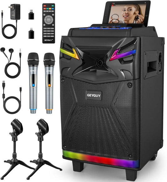 DSP Bluetooth karaoke-machine met 2 microfoonluidsprekers, 600 W 10 inch subwoofer PA-installatie, live streaming/geluidseffects/DJ Lights/FM-radio voor YouTube, Tiktok GTSK10-1