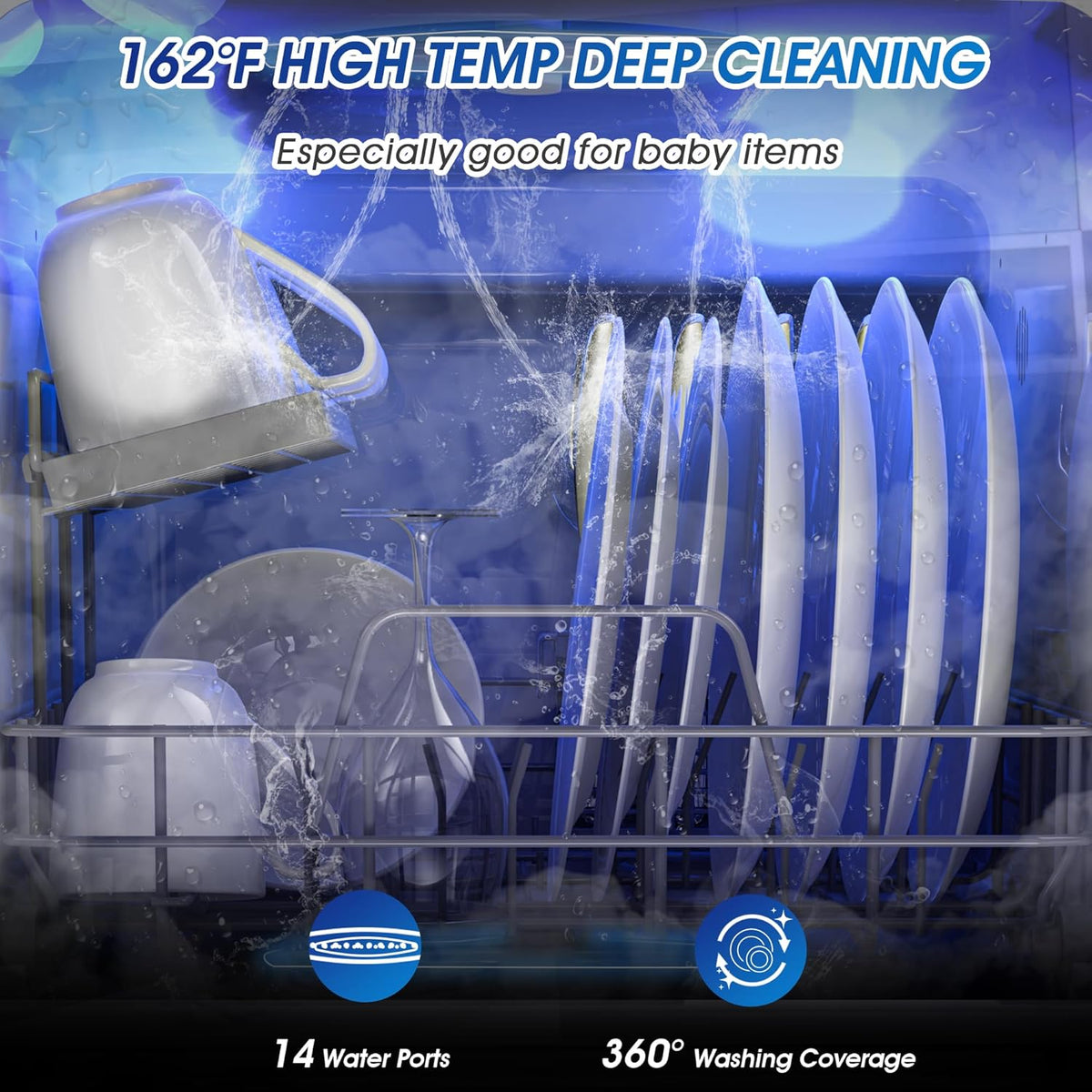 AIRMSEN Mini Tafelblad Vaatwasser - Verbeterde 6 Programma's Draagbare Aanrechtblad Vaatwasser Geen Leidingwerk met 2 Watertoevoer Modi voor Keuken Appartement Buiten - met Babyverzorging Modus