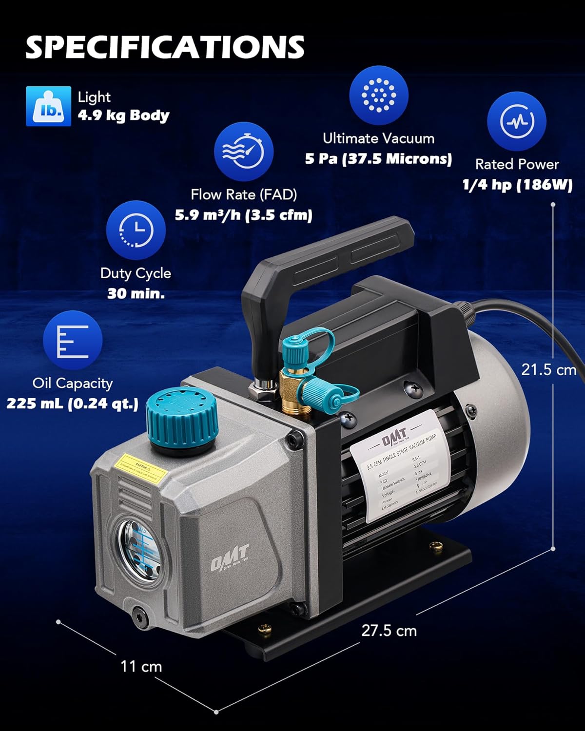 Vacuümpomp – Aircopomp – Vacuüm Pomp – Airconditioning Vacuümpomp – Manometerset – Koper Motor – 5,9 m³/uur Debiet – Geschikt Voor R134a R12 R22 R502