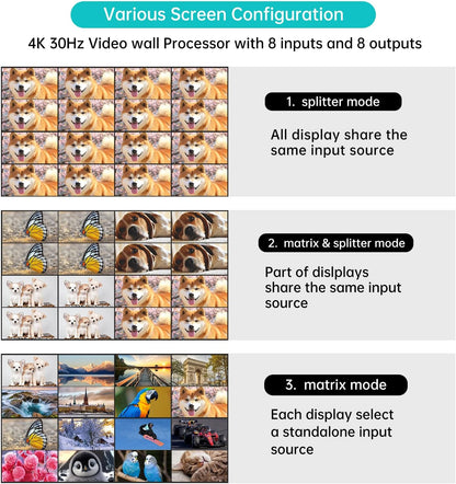 16 x 16 HDMI-matrixschakelaar – Matrix Switch – HDMI Splitter – HDMI Schakelaar – Verdeelschakelaar – 4K @ 30 Hz – 3,5 mm Stereo Audio-extractor