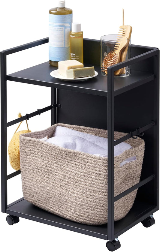 Yamazaki 4811 TOWER 2~Tiered Semi~Closed Storage Wagon, black, Steel/Nylon, 42 x 32 x 60 cm