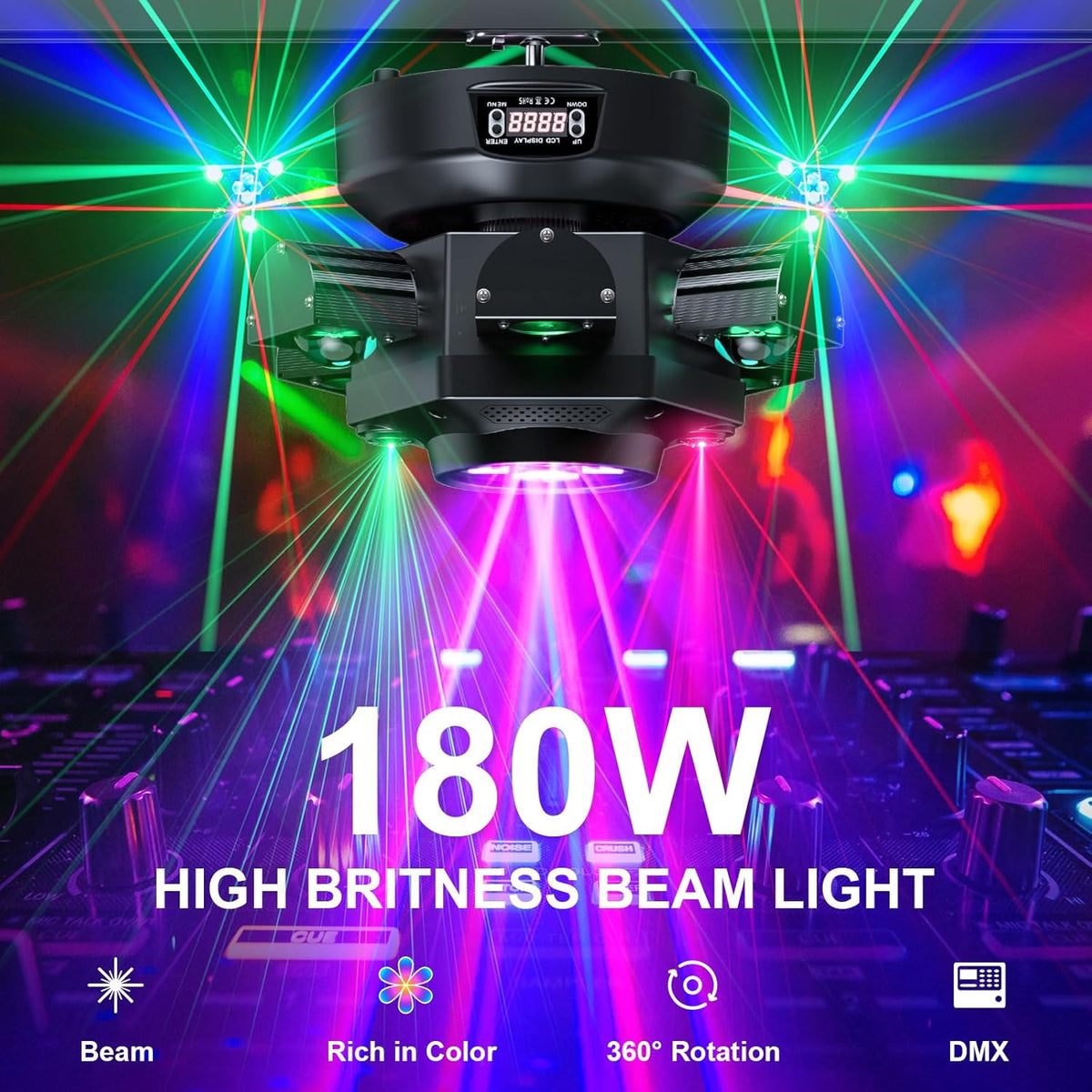 180W Moving Head LED RGBW Partylicht LED-schijnwerper Podiumverlichting dmx512 Geluidgeactiveerd lichteffect met 6 lichtarmen voor DJ Bar Verjaardag Disco Bruiloft Schijnwerper
