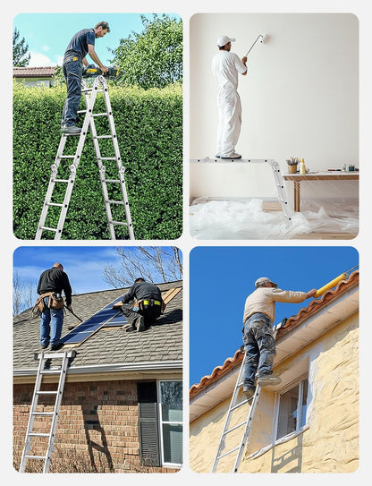 6-in-1 multifunctionele ladder, 3,6 m, inklapbare aluminium ladder, 4 x 3 scharnierende ladder met 12 treden, antislip, stabiel en robuust, tot 150 kg belastbaar, zilver