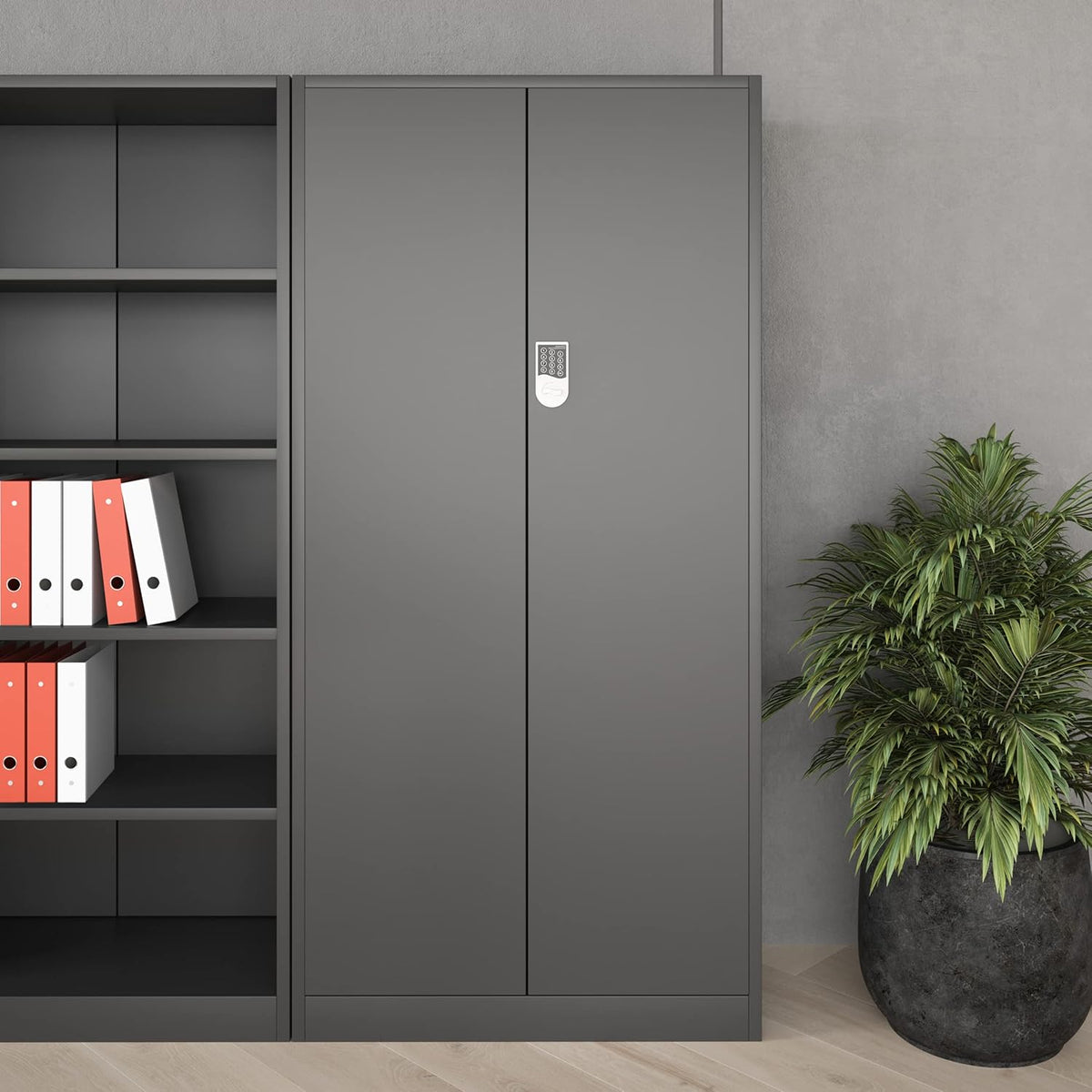 File cabinet with combination lock C003 metal case steel case powder coated 185 cm x 90 cm x 40 cm (anthracite) - QUORE