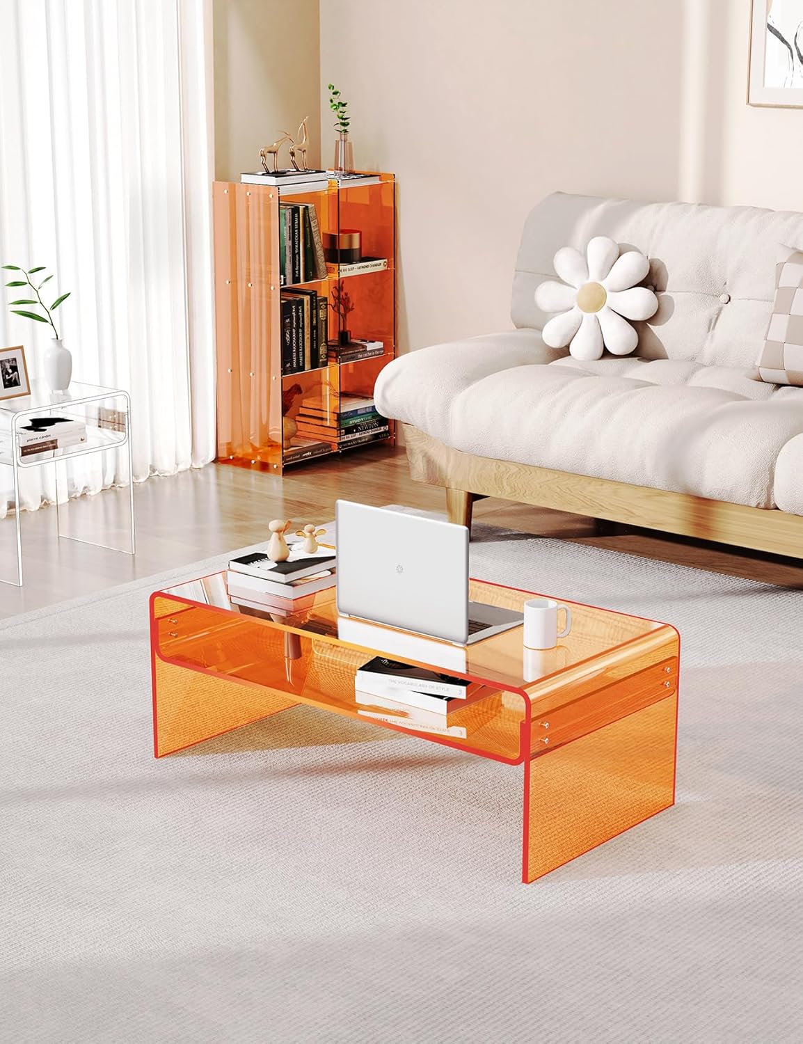 Acryl Salontafel, Transparant Helder Acryl Tafel (Oranje, 50 cm)